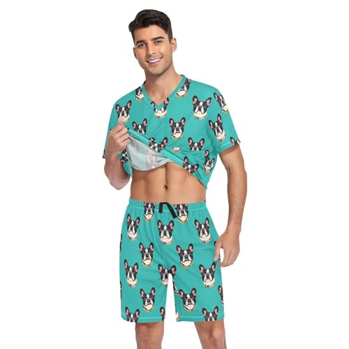 Bulldog Green Men’s Pajama Sets 2 Piece Short Sleeve Sleepwear with Printed Design3