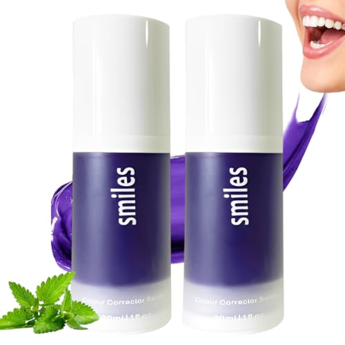 JHAZUN 2Pcs Dentifricio Viola,Purple Teeth Whitening Toothpaste Dentifricio Sbiancante,Correttore Colore Denti