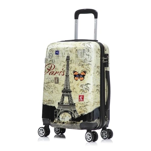 Image of InUSA Paris Print Luggage with Spinner Wheels | Durable Lightweight Hardside Suitcase | Travel Bag with Handle and Trolley | 20 Inch Carry-On Spinner Luggage