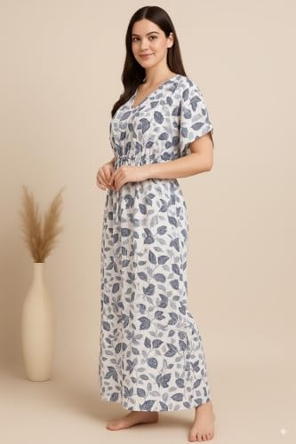 Image of Bahumaan Pure Cotton Kaftan Nighty for Women | Kaftan Maxi for Women | Kaftan Night Gowns for Women | Cotton Nighty for Women Stylish |