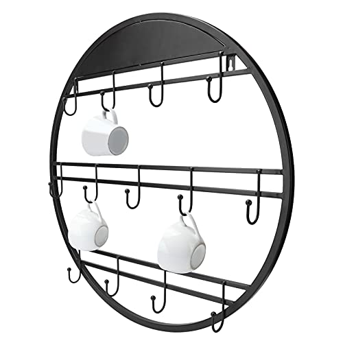 Tassenhalter Wandmontierter Kaffeebecher Halterung mit 13 Haken Becher Halter Tassenaufhänger Lagerung zur Präsentation und Aufbewahrung von Tassen (Runder) Cover