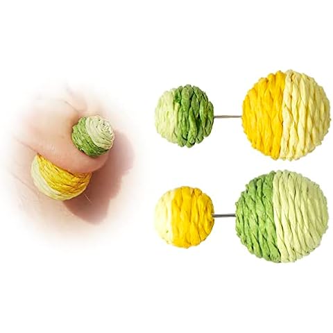 SELFWIMG Raffia Ball Stud Earrings Boho Double Sided Rattan Beaded Piercing Earrings for Women Colorful Handmade Straw Wicker Earrings for Summer Beach Jewelry Gifts Cover