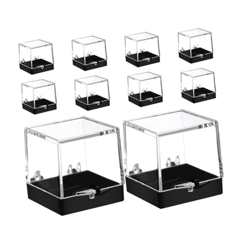 BIUDECO 10pcs Cake Mineral Display Case Clear Display Cases Specimen Case Transparent Display Case Display Container Mineral Sample Case Specimen Containers Plastic Black