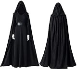 Design: Erwachsene Classic Movie Galactic Wars Rise of Skywalker Cosplay Jedi Rey Cosplay Kostüm Kampfanzug Schwarz Kapuzenumhang Robe Tunika Kleid Hose Gürtel Full Set Halloween Jedi Ritter Uniform Outfit Planet Wars Rey Skywalker Cosplay Bekleidung Last Jedi Knight Rey Halloween Karneval Outfits für Damen