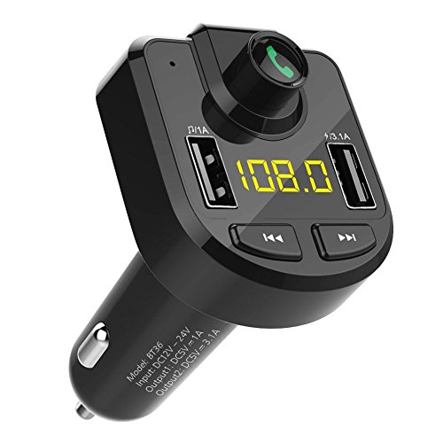 Nrpfell Transmetteur FM Bluetooth, Recepteur Bluetooth Adaptateur Radio sans Fil dans la Voiture avec Appel Mains Libres, 2 chargeurs de Voiture USB 5V / 3.1A et 1A pour iPhone Samsung Android