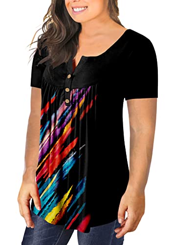 Girdtyd Womens Plus Size Tunic Tops To Wear With Leggings Casual Short Sleeve Blouses Ruffle Summer Floral Fashion T Shirt 4Xl #TOP2