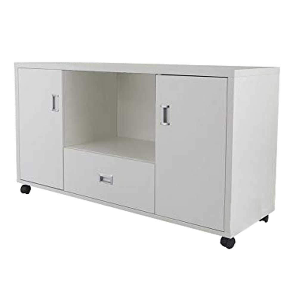 Mahmayi Melamine On Mdf Carre 239 Side Extension Cabinet - Contemporary and Spacious Wooden Cabinet With Shelves and Drawer Storage - 60Cm X 120Cm X 40 Cm (White) (White)