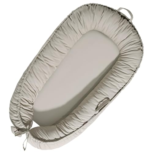 Image of TARJODGY Baby Lounger - Baby Lounger for Newborn 0-24 Months, Soft Breathable Cotton Infant Lounger Cover, Portable Baby Nest for Travel, Newborn Essentials (Silver)