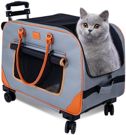 Large Cat Carrier with Wheels Pet Dog Rolling Carriers for Extra ...