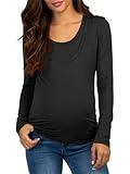 Jhaoyu Damen Stillshirts Umstandsmode Lange Ärmel Tops Gestreift Schwangerschafts Stilltop Schwangerschaftskleidung Gr. S-XXL Schwarz L