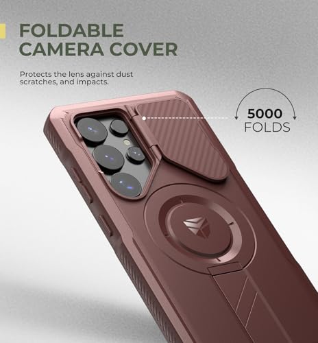 Image of Dexnor for Samsung Galaxy S25 Ultra Case with Camera Cover & Adjustable Kickstand & Built-in Screen Protector, Magnetic Rugged Shockproof Bumper Cases Heavy-Duty Protective Cover (2025),Maroon Red
