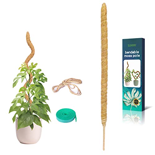 SUNYAY 1 Pièces 110 cm(44 Pouces) Tuteur Coco Pliable Bâton de Mousse de Coco avec pour Monstera Creepers Plantes Grimpantes avec 1 Rouleau Serre Câbles et 1.5m Ficelle de Jute Cover