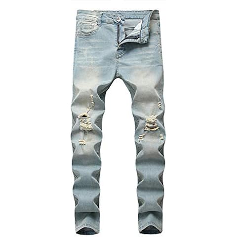 LONGBIDA Men's Slim Fit Ripped Stretch Skinny Jeans for Men, Distressed Tapered Leg Fashion Pants, Blue Yellow, 34 Cover