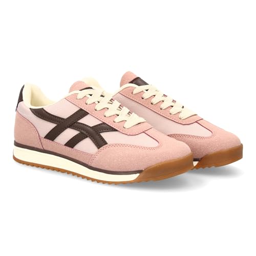 95712 Zapatilla Plana para Mujer con Cierre de Cordones. Diseno Moderno con Contraste Lateral. Ideal para Otono Invierno. Rosa Talla 38