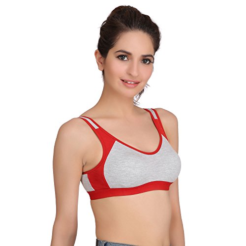 Image of Embibo Cotton Sports Bra for Women /Girls Stretchable Non-Padded and Non-Wired Full Coverage Bra for Gym,Yoga,Daily Workout Color - Red, (Pack of 1)