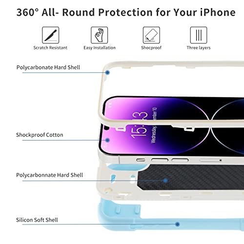 Image of MARKILL Compatible with iPhone with Built-in 360Rotating Ring Stand, Military Grade Drop Protection Full Body Rugged Heavy Duty Case Durable Cover (Ice Blue, iPhone 14 Pro Max 6.7 inch)