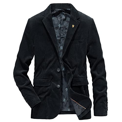 Herren Cord Sakko Slim Fit Männer Blazer Herren Sportlich Sakko Herren Blazer Anzugjacke Sakko Anzugjacke (Color : Black, Size : XL) Cover