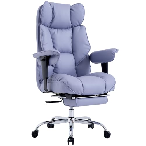 Image of Efomao Executive Office Chair 400lbs,Purple Big and Tall Desk Chair | Mattress-grade pocket spring cushion, sleek leather, 135 recline & footrest for computer gaming setup.