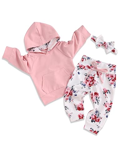 Image of oklady Baby Girl Clothes,Hoodie Tops Floral Pant with Cute Headband Baby Girl Fall Outfits