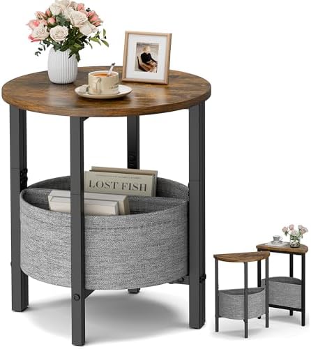 Vagusicc Small Round Side Table, Accent End Table with Storage Ba...