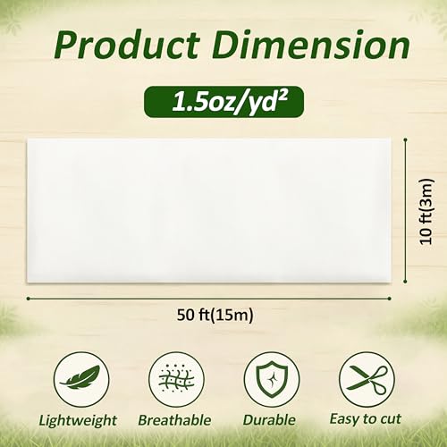 Image of Gardzen 1.5 oz Plant Covers Freeze Protection, Reusable 10ft x 50ft Floating Row Covers, Thicker Frost Blankets for Outdoor Plants, Pests Protection, White