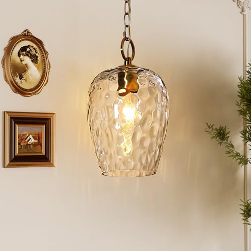 Tribesigns Hammered Glass Pendant Light with Adjustable 60-Inch Chain, Rippled Single...