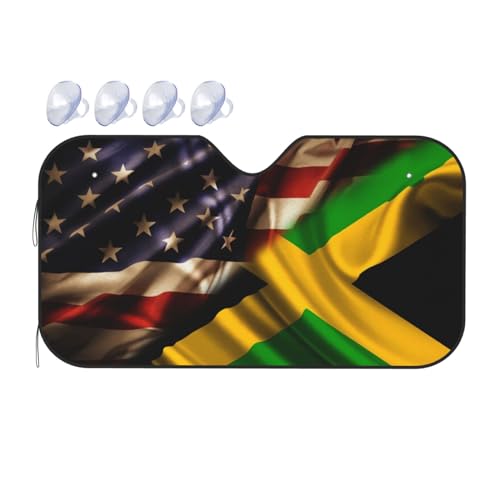 Parasol de parabrisas con bandera de Jamaica y EE. UU. aislante térmico para SUV y camionetas