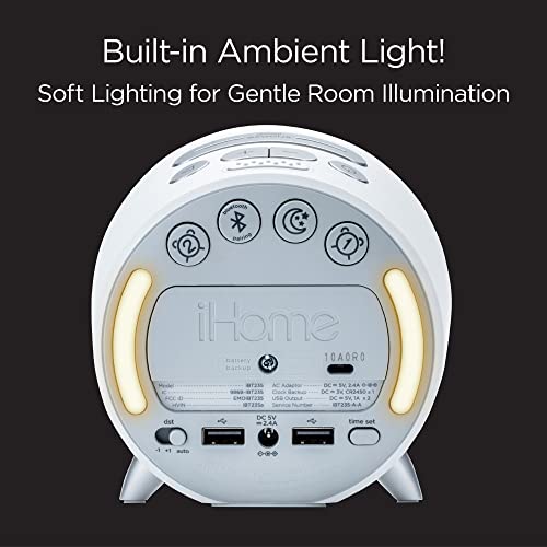 Ihome Bluetooth Alarm Clock With 2 Usb Charging Ports And Ambient Night Light, Digital Alarm Clock For Bedroom, Home Office, Or Dorm (Ibt235V2W – White) #TOP4