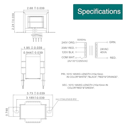 1 pack 24v 40va control transformer primary 120 208 240v secondary 24v hvac furnace transformer multi tap
