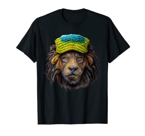 Rasta Reggae Lion con sombrero holgado T-Shirt- Jamacian Camiseta