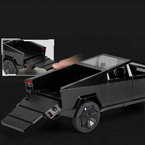 Image of DEOXY 1:32 Scale Tesla Cybertruck Model Collection Enthusiasts Toy Pull Back Pick-Up Truck with Sound and Light, Alloy Diecast Cyber-Truck Toys for Kids Gift (Not Including Mini Car - Black)