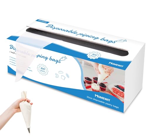 100 PCS Disposable Piping Bags, Homewit Clear Plastic Pastry Bags 12 Inch Transparent Medium Icing Bags, Thickened Icing Piping Bags for Baking Cake Cupcake Dessert Cookies Decoration (30 x 20 cm)