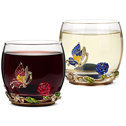 Btat- Floral Stemless Wine Glasses, 10 Oz, Set Of 2, Stemless Wine Glasses With Red And Blue Flowers And Gift Box, Floral Glasses, Wine Glass Floral, Stemless Wine Glass, Wine Glass #TOP5