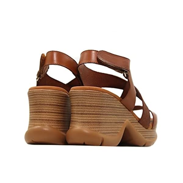 PAULA URBAN - 23-514 Cuero - Sandalia de piel, con cuña y plataforma, velcro, suela de goma, para: Mujer