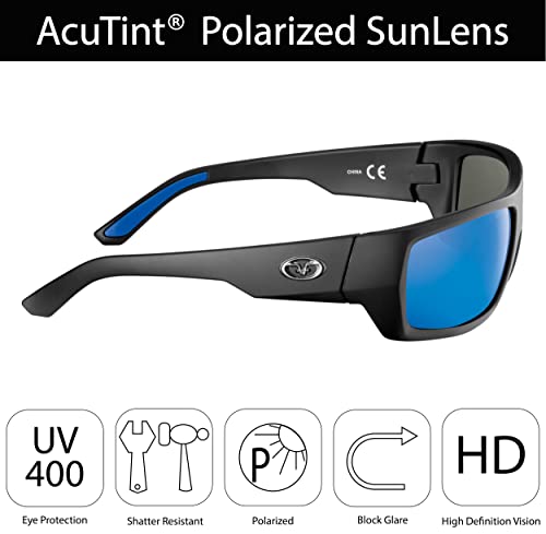 Flying Fisherman Sargasso Wrap Around Polarized Sunglasses, Matte Black Frame/Smoke-Blue Mirror Lens, Medium4