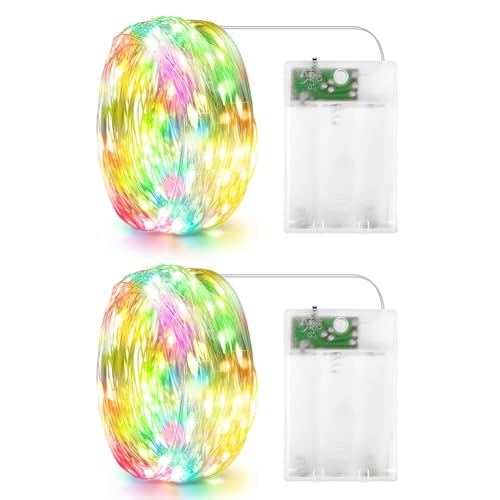 HOTUT 2 Piezes Cadena de Luces 2M 20 LED, Guirnalda Luces LED Pilas Impermeable Exterior Interior, para Navidad, Habitacion, Fiesta, Jardín, Bodas, Compleaños