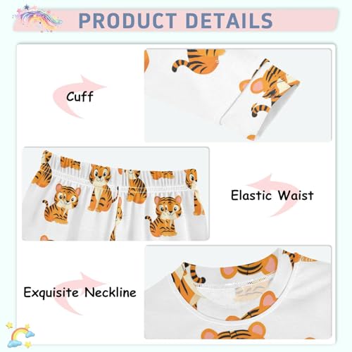 Pajama Sets Long Sleeve Cute Orange Tiger Pattern Soft Comfy Sleepwear 2 Piece PJS 3-8T4