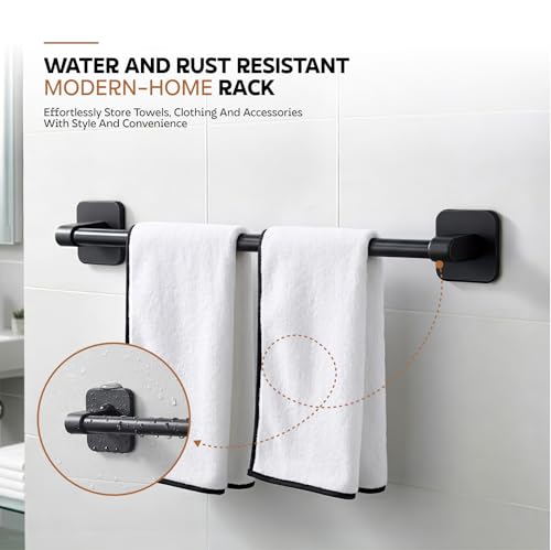 Image of Amazon Basics Self Adhesive 24 Inch Bathroom Towel Hanger for Wall - Space Aluminum Towel Rod | Self Adhesive No Drill Rustproof Modern Towel Bar Rack for Bathroom & Kitchen