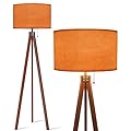 BAISTSAELER Wood Tripod Floor Lamp Golden Orange Colored Blurred Modern Standing Lamp Linen Lampshade Dimmable Tall Lamp Mid Century Floor Lamp for Living Room Bedroom
