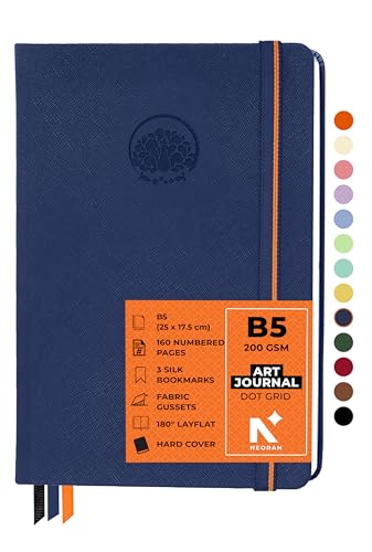 Image of NEORAH - B5 - ART JOURNAL | 200Gsm Dotgrid Notebook |160 Pages(25.0 x 17.5 cm) | Lay Flat |Hard Cover Bullet - Journal|3 Bookmarks |Elastic Closure | Inner BackPocket | Ideal- (DARK BLUE)