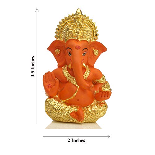 Craftvatika Gold Plated Red Terracotta Ganesha Statue God Ganesh Ganpati Sitting Idol Car Dashboard Gifts Home Decor (Size 3.5 X 2 Inches) #TOP3