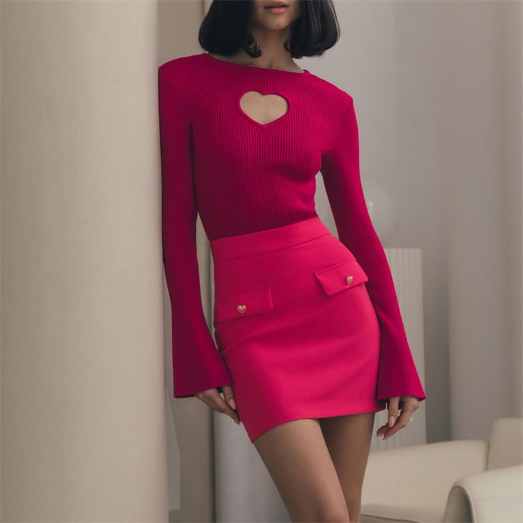 Chvity Womens Cut Out Heart Knit Sweater Tops Long Sleeve Crewnenck Bodycon Solid Fall Pullover Shirt4