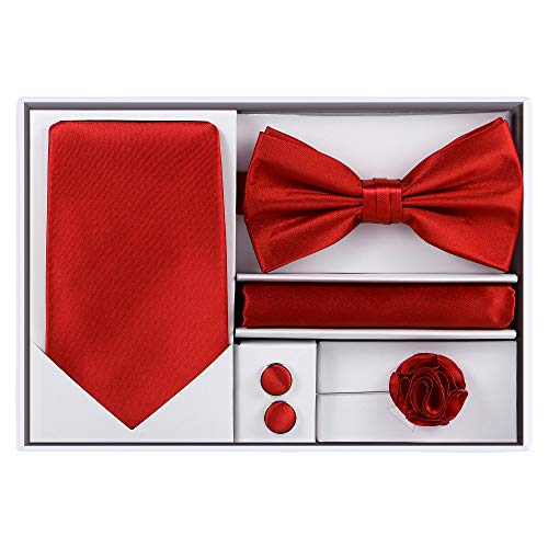 Image of Tie G .5pcs Tie set in a gift box : Tie sets : Solid color Neck tie,Satin Bow tie,Pocket Square, Lapel, Cuffs link