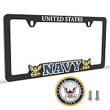 Officially Licensed US Navy Car License Plate Frame/Universal Fit/Weatherproof ABS Plastic/Decal and