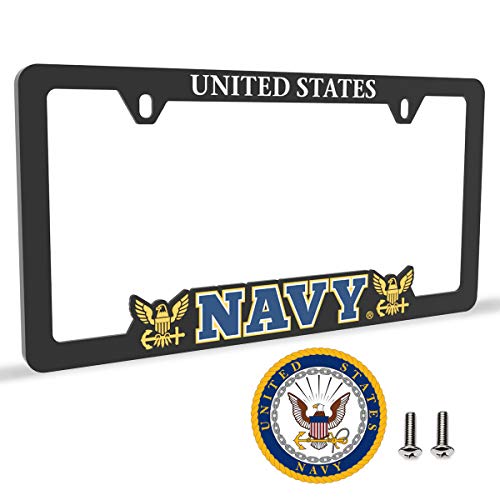 Officially Licensed US Navy Car License Plate Frame/Universal Fit/Weatherproof ABS Plastic/Decal and Mounting Screws Included/