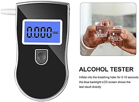 Breathalyser with 5 Mouthpieces,Portable Alcohol Breath Tester with Digital LCD Screen,Digital Breathalyzer to Test Alcohol Professional Grade Accuracy