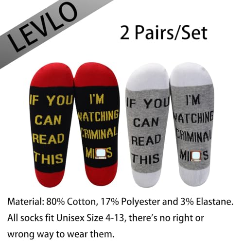 LEVLO If You Can Read This I'm Watching Criminal Cotton Socks Criminal Fans Gift (2 Pairs/Set)2