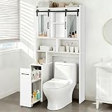 Picture of Extendable Rolling Drawer-Style Toilet Storage Cabinet. Conveniently Mobile. Sliding Storage Doors. Adjustable Shelving. Compact Bathroom Storage. Toilet Paper Holder. Bathroom, Toilet, Laundry Room