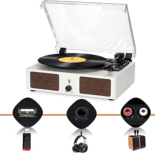 Tourne-disque vinyle sans fil avec haut-parleurs intégrés et lecteur phonographe vintage entraîné par courroie USB, 3 vitesses pour divertissement et décoration de la maison (blanc) - Les Beatles, Paul McCartney, John Lennon, RIngo Starr, George Harrison Tourne-disque vinyle sans fil avec haut-parleurs intégrés et lecteur phonographe vintage entraîné par courroie USB, 3 vitesses pour divertissement et décoration de la maison (blanc) – Image 5