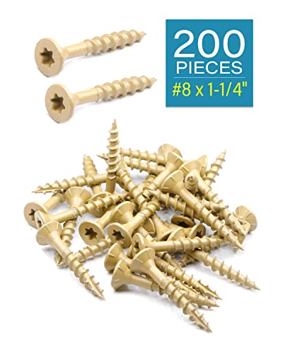 Image of Deck Screws, Exterior Wood Screws #8 x 1-1 /4 Inch 200 Pcs, Carbon Steel Star Drive and Coarse Threads, Anti-Corrosion, Tan Coated Screws for Decks, Fences and Other Outdoor Use | by IMSCREWS
